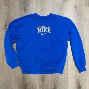 Vintage Nike Blue Crewneck Sweatshirt Flame-accented Size M